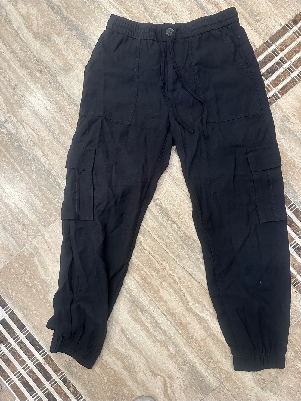 Zara Black Cargo Joggers with Drawstring Waist